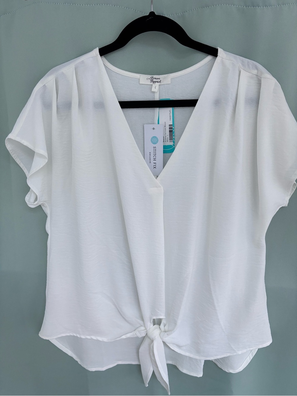 Beacon Apparel White Tie-Front V-Neck Blouse with Flutter Sleeves